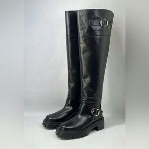 Stuart Weitzman Emerson 50MM Buckle-Accented Leather Tall Boots size 7
